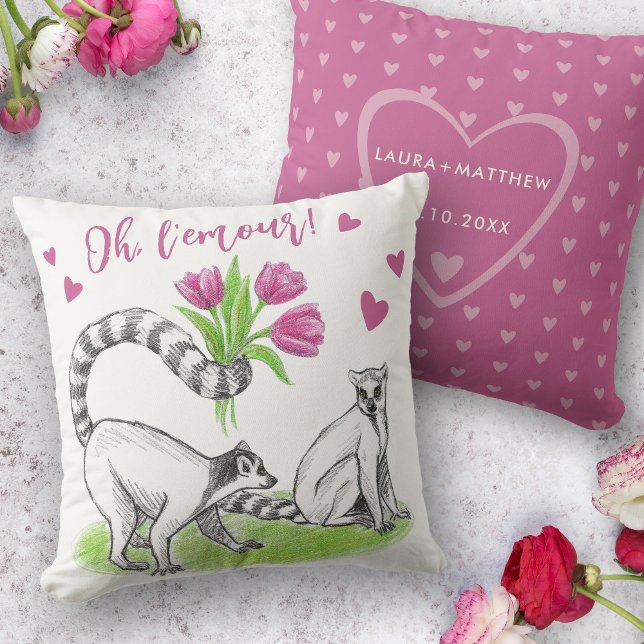 Lemur med Tulips Romantic Kärlek Funny Quote Namn Kudde (Skapare uppladdad)