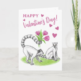 Lemur med Tulips Romantic Kärlek Funny Valentine Helgkort