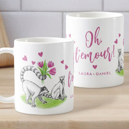 Lemur och Tulips Romantic Kärlek Funny Pun Text Na Kaffemugg