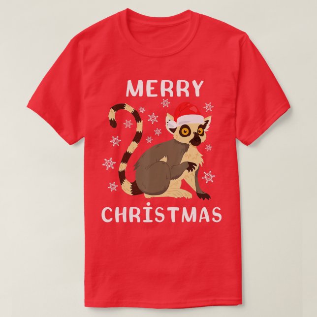 Lemur Santa God jul Lemur Älskare Cute Anima T Shirt (Design framsida)