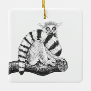 Lemur teckning julgransprydnad keramik