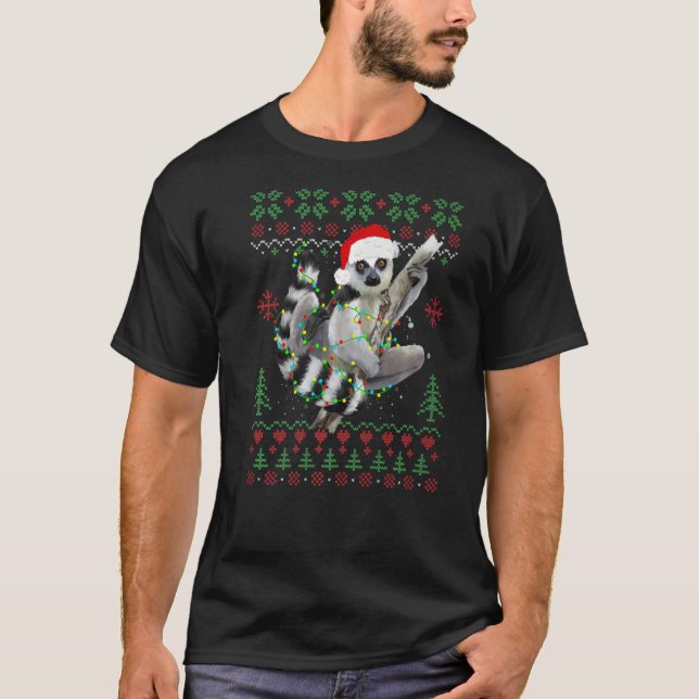 Lemur  Ugly Christmas Sweater T Shirt (Framsida)