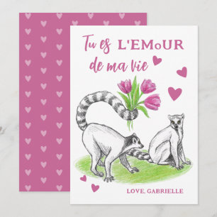 Lemur with Tulips Romantic Kärlek Funny Fransk Quo Julkort