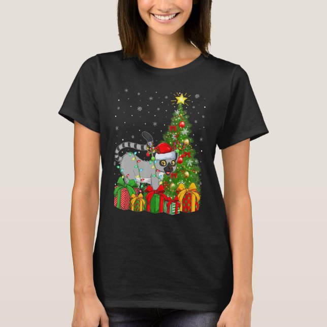Lemur  Xmas Holiday Santa Lemur Christmas Tree T Shirt (Framsida)