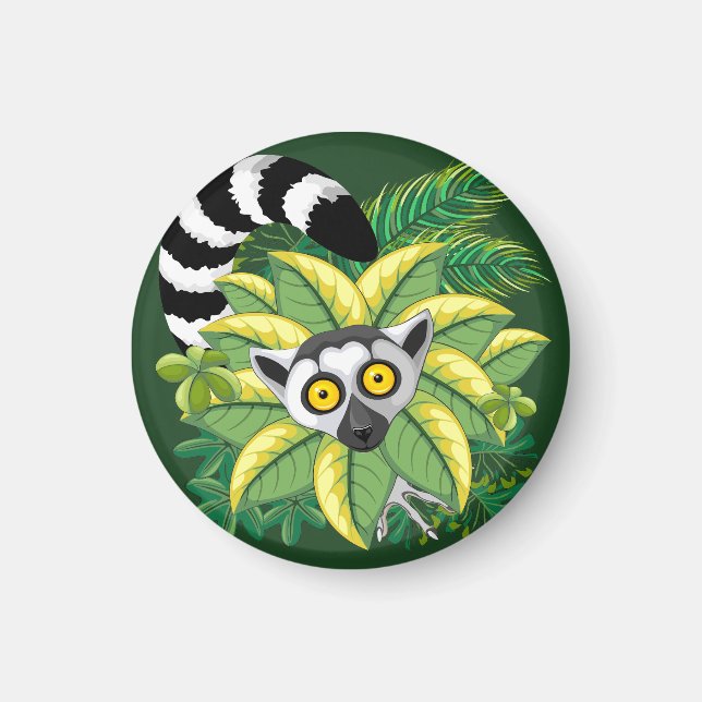 Lemurer från Madagaskar i exotisk djungel Magnet (Framsidan)