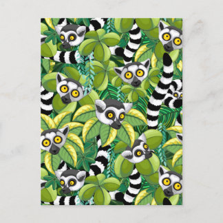 Lemurs of Madagascar in Exotic Jungle Vykort