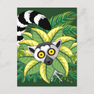 Lemurs of Madagascar in Exotic Jungle Vykort