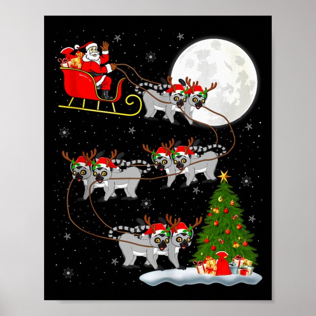Lemurs Santa Sleigh Flying Funny Magical Christmas Poster (Framsidan)