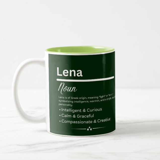 Lena, Girl Personalized Name Definition Mug Två-Tonad Mugg (Vänster)