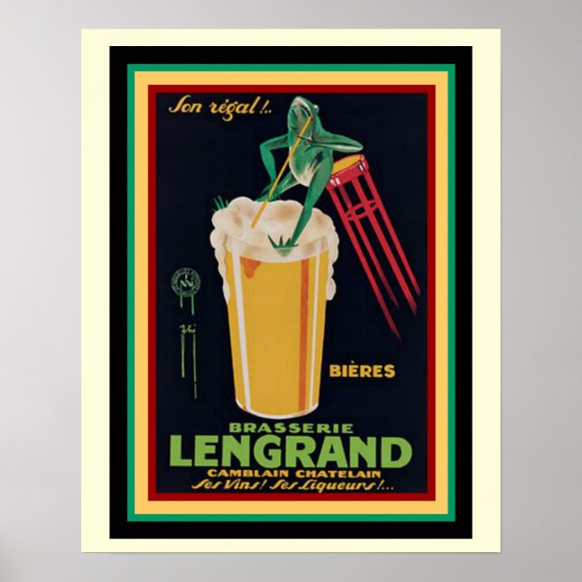 Lengrand Brasserie Vintage Fransk Poster 16 x 20 (Framsidan)