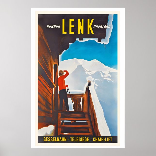 Lenk Oberland Bernese Switzerland Vintage Ski Poster (Framsidan)