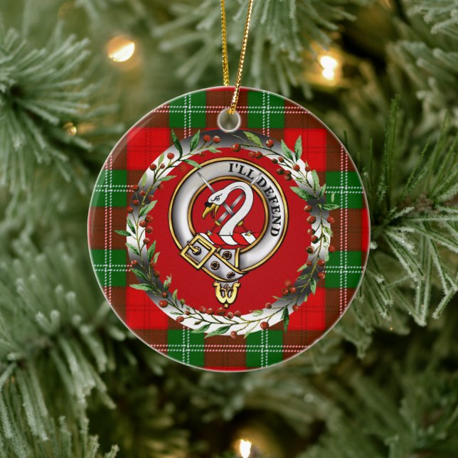 Lennox Clan Badge & Tartan Personalized Christmas Julgransprydnad Keramik (Träd)