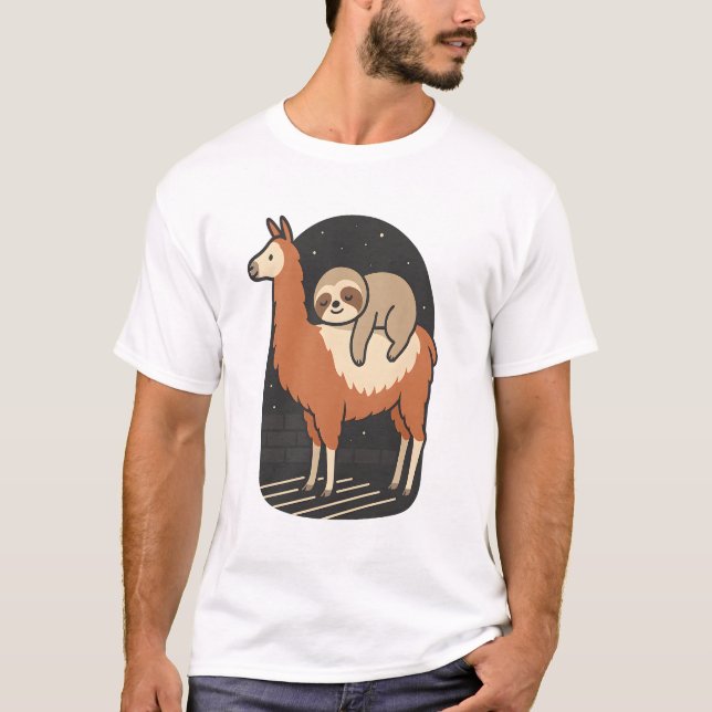 Lentbjörn ridande lama t shirt (Framsida)