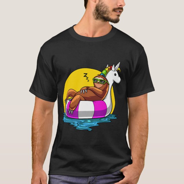 Lentdjur Ridande Enhörning Flytande Pool Fest T Shirt (Framsida)