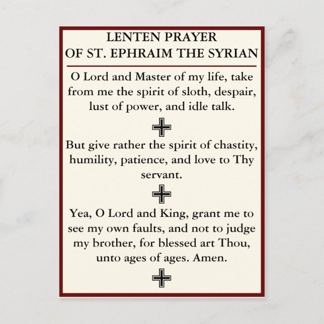 Lenten Prayer of St Ephraim the Syrian - kort (Framsida)