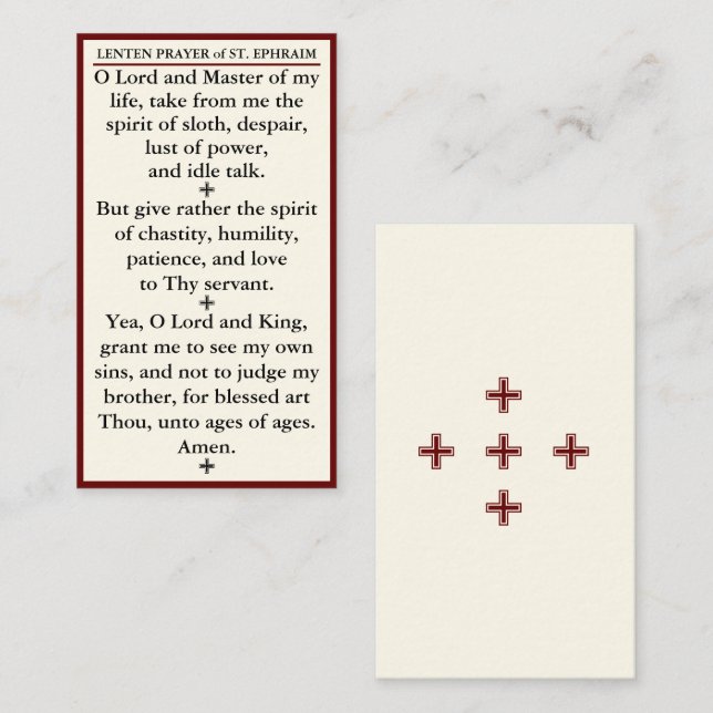 Lenten Prayer of St Ephraim the Syrian mini card Visitkort (Fram/baksida)