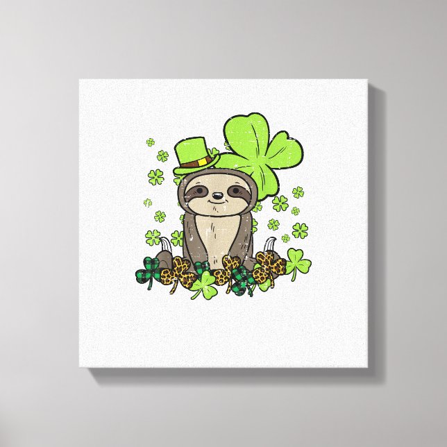 Lenträsk Shamrock-rutig Leopard St Patricks Day Mä Canvastryck (Framsida)
