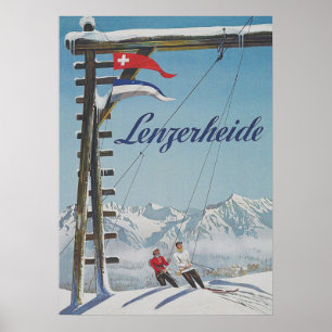 Lenzerheide Schweiz Retro Vintage Ski Poster