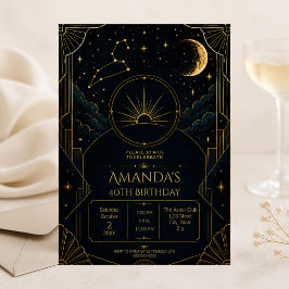 Leo 40-års födelsedagsinbjudan | Art Deco Zodiak Inbjudningar