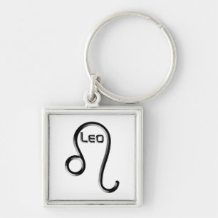 LEO, Abstrakt utformning av Zodiac-signalen. Fyrkantig Silverfärgad Nyckelring