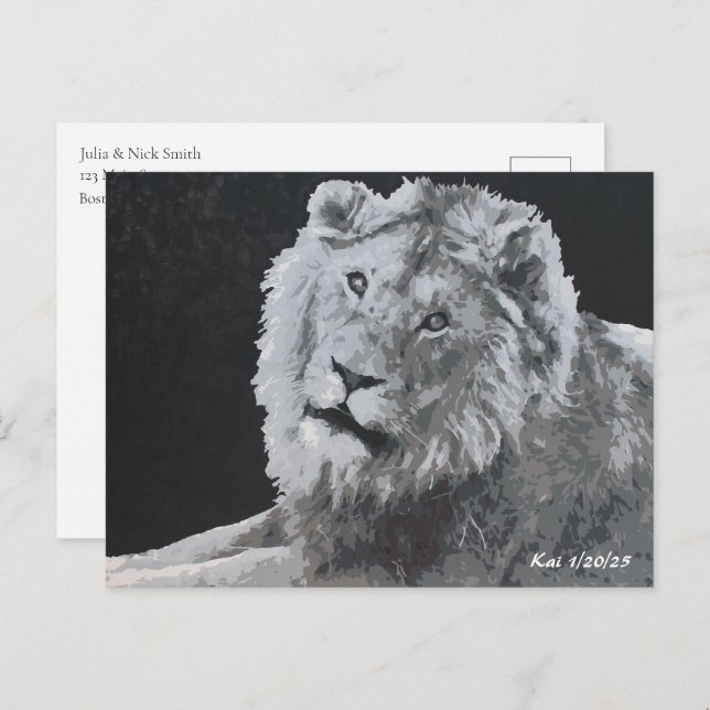 Leo, Afrikansk Lejon, Djur Vykort (Fram/baksida)