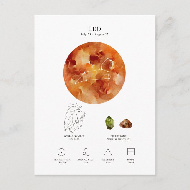 Leo Astrological Sign Vykort (Framsida)
