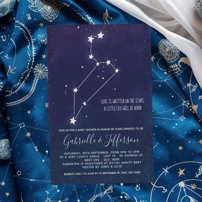 Leo Astrology Baby Shower Inbjudningar (Celebrate with the star sign your little one will be born under. Nature takes its course.)