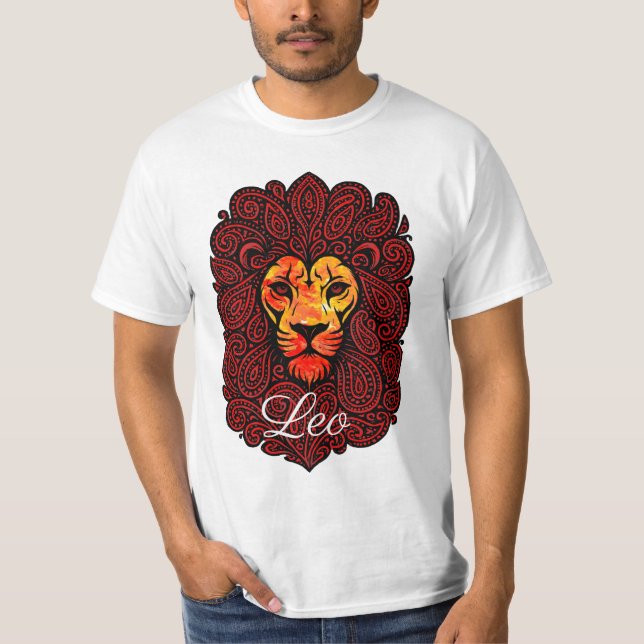 Leo astrology birth sign zodiac lion head paisley t shirt (Framsida)