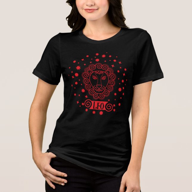 Leo astrology birth sign zodiac lion head stars t shirt (Framsida)