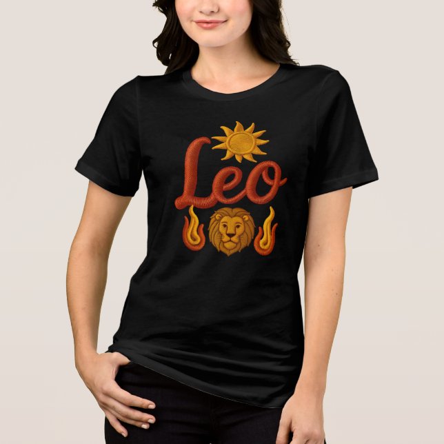Leo astrology birth sign zodiac sun lion head fire t shirt (Framsida)