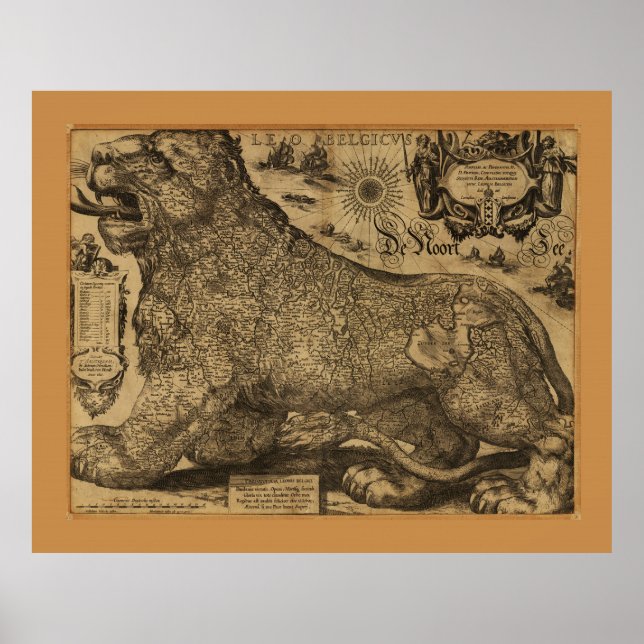 Leo Belgicus, Benelux Union Karta (1611) Poster (Framsidan)