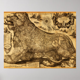 Leo Belgicus från Nederländerna och Belgien Poster