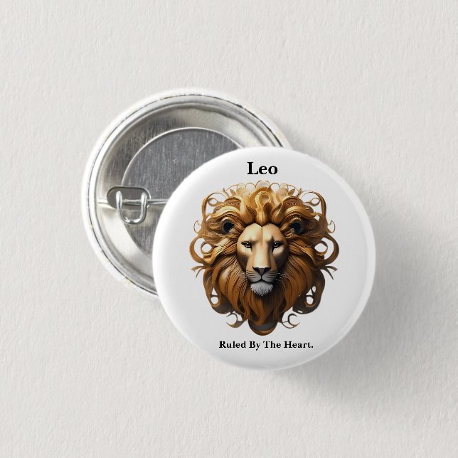 Leo Birth Sign, Lejon, föreskriven av hjärtat. Knapp (Framsida & baksida)