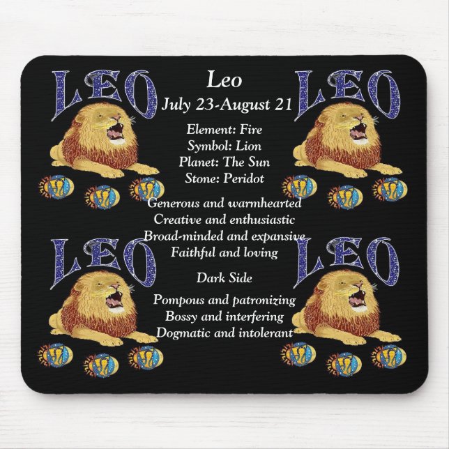 Leo Birth Sign Zodiac Mouse Pad Musmatta (Framsidan)