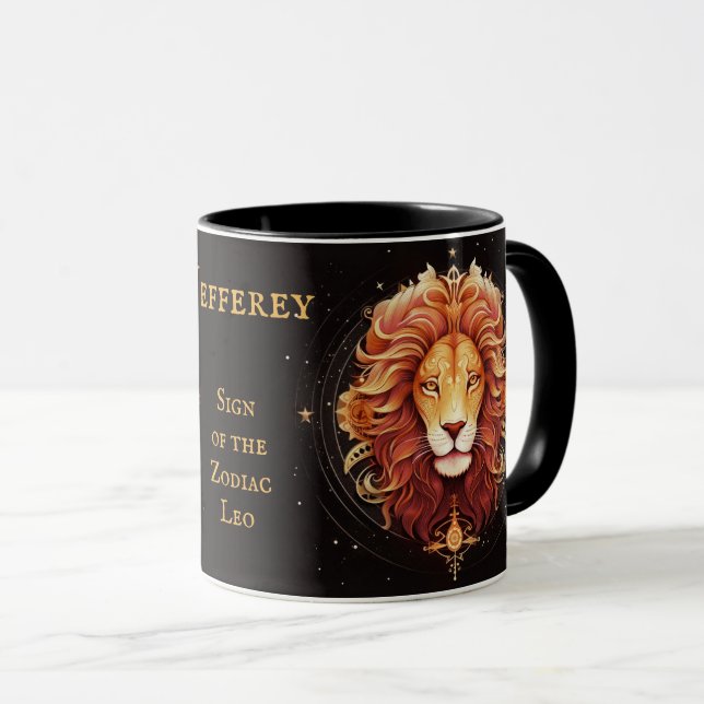 Leo Birthday Gift Add Namn Black Guld Coffee Mugg (Framsida höger)
