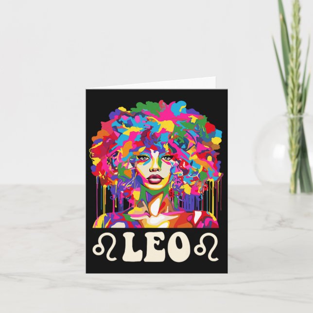 Leo Black Girl African American Woman Art Birthday Kort (Framsida)