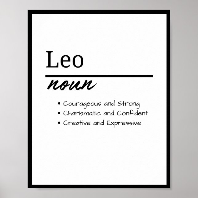 Leo, Boy Personalized Name Definition Poster (Framsidan)