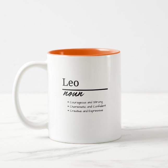 Leo, Boy Personalized Name Definition Två-Tonad Mugg (Vänster)