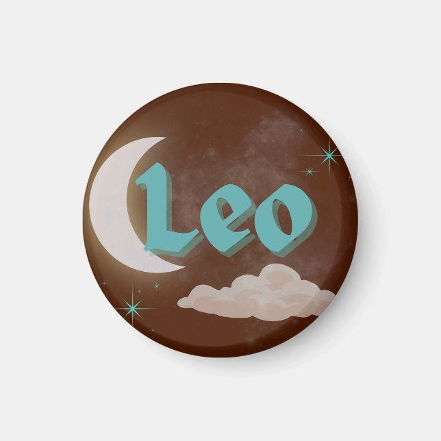 Leo Celestial Aesthetic Måne Cloud Stars Design Magnet (Framsidan)