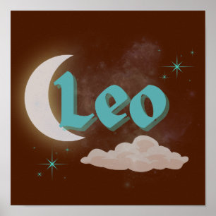 Leo Celestial Måne Cloud Stars Astrology Art Poster