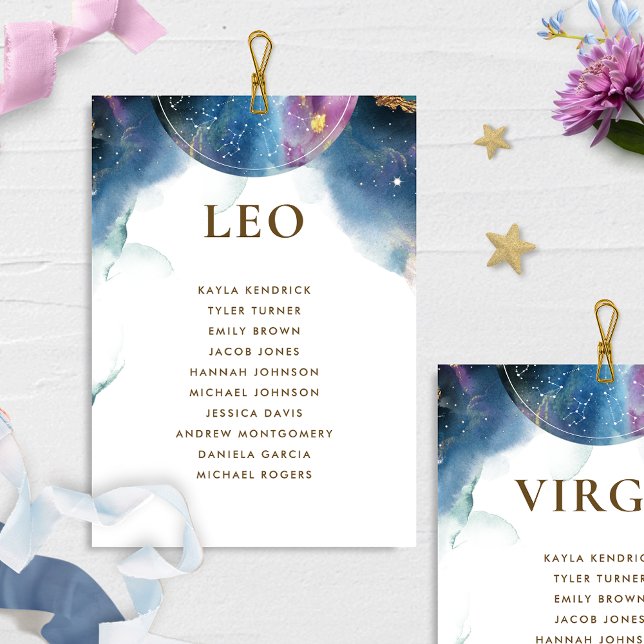 Leo Celestial Seittplatskort med gäst Namn (Skapare uppladdad)