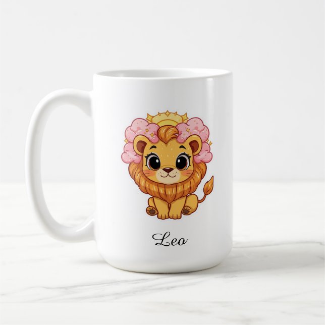 Leo Celestial Zodiac Mugg - Rosa Lejon Konst (Vänster)