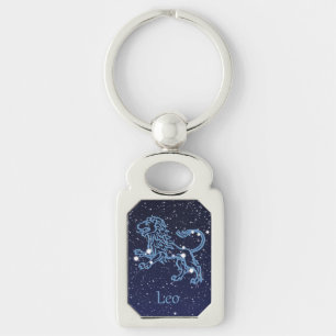 Leo Constellation and Zodiac Sign with Stars Rektangulärt Silverfärgad Nyckelring