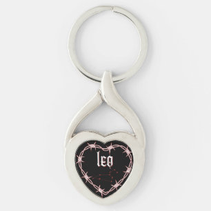 Leo Constellation Gothic Aesthetic Barbed Wire Twisted Heart Silverfärgad Nyckelring
