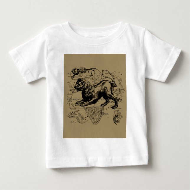Leo Constellation Karta Hevelius 1690 on Taupe T-shirt (Framsida)