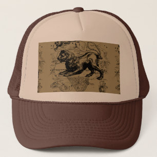 Leo Constellation Karta Hevelius 1690 on Taupe Truckerkeps