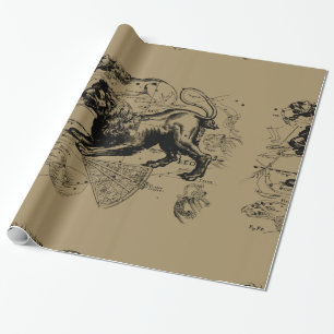 Leo Constellation Karta Hevelius 1690 på Taupe Presentpapper