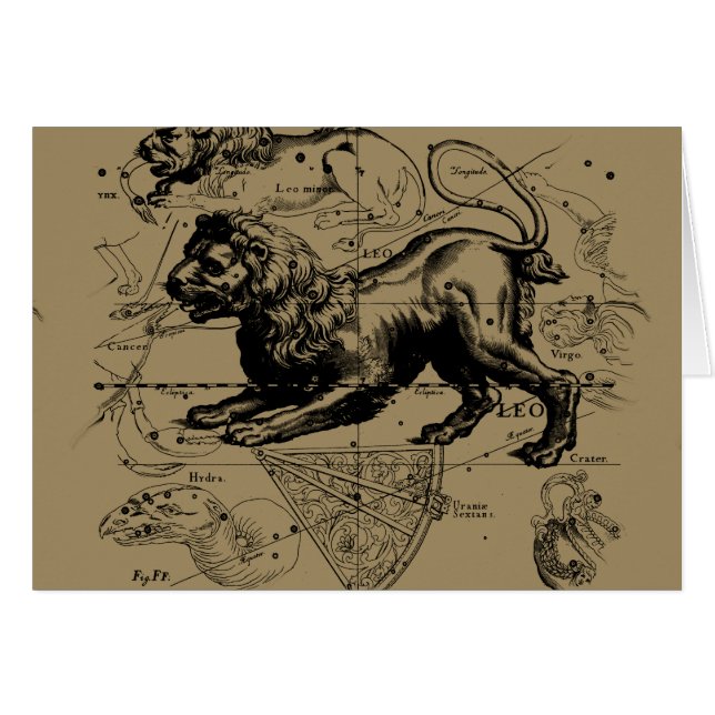 Leo Constellation Karta Hevelius circa 1690 Hälsningskort (Framsidan Horizontal)