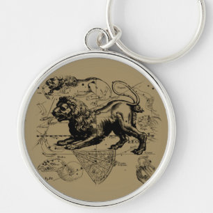 Leo Constellation Karta Hevelius circa 1690 Rund Silverfärgad Nyckelring