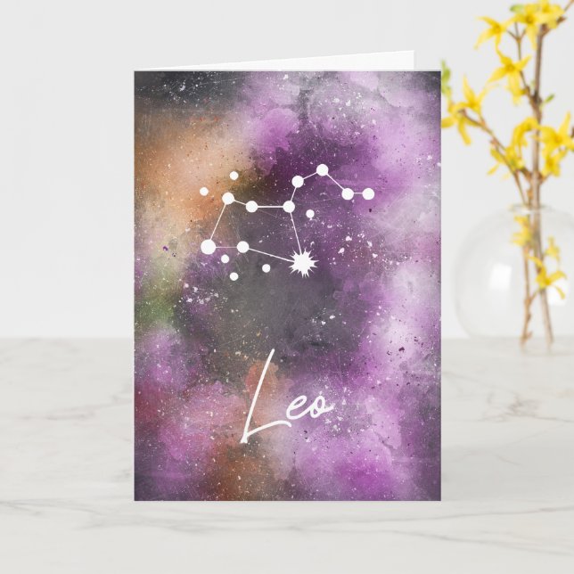 Leo Constellation Zodiac Lila Galaxy Kort (Gul blomma)